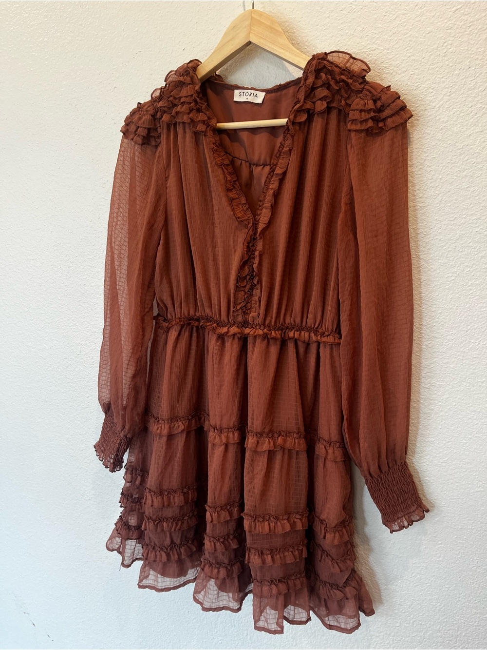 Storia Ruffled Tiered Mini Dress - Rust
